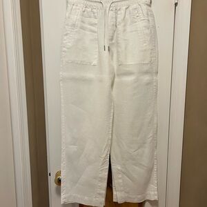 Athleta White Linen Drawstring Pants with slit side